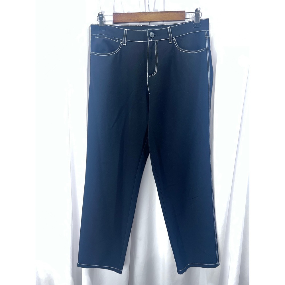Lafayette 148 New York Womens Black Contrast Stitch Straight Leg Pants Sz 6